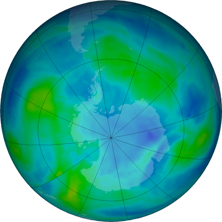 Antarctic ozone map for 03 April 2016